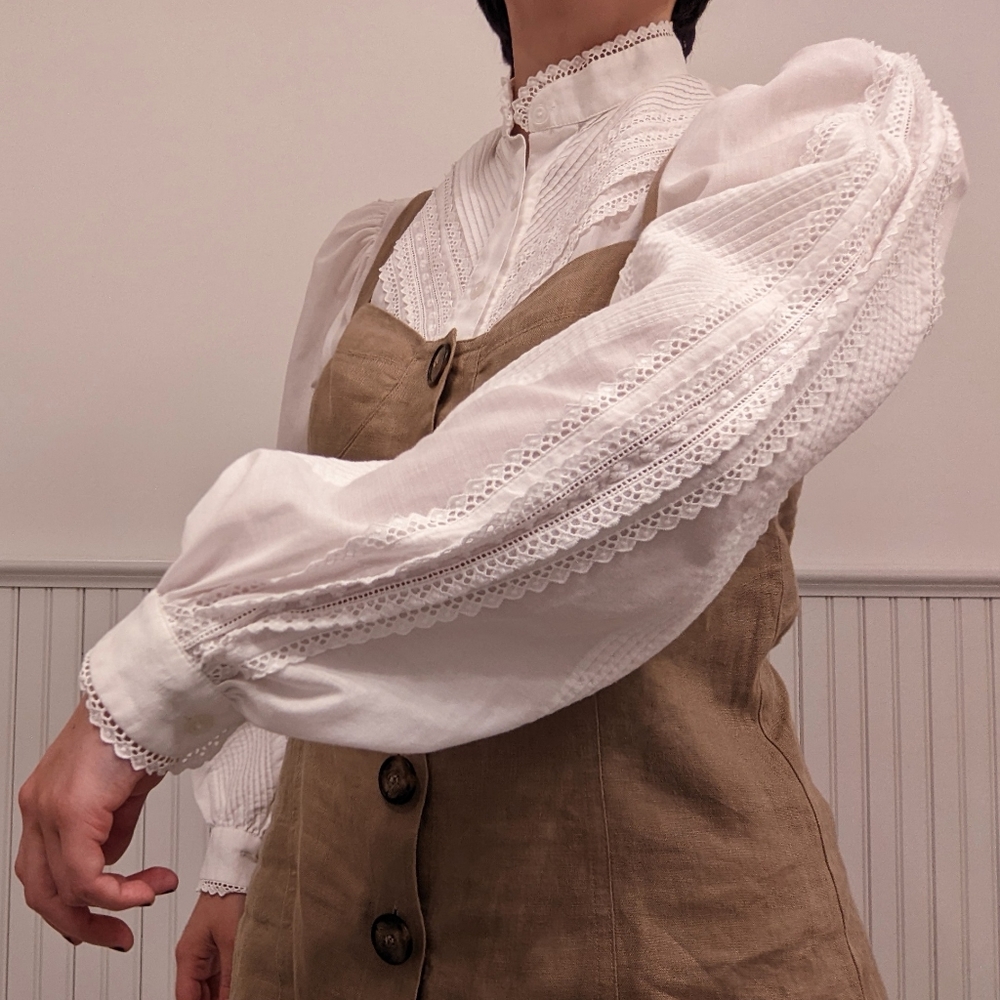 White Frilly Pintuck Vintage Style Blouse